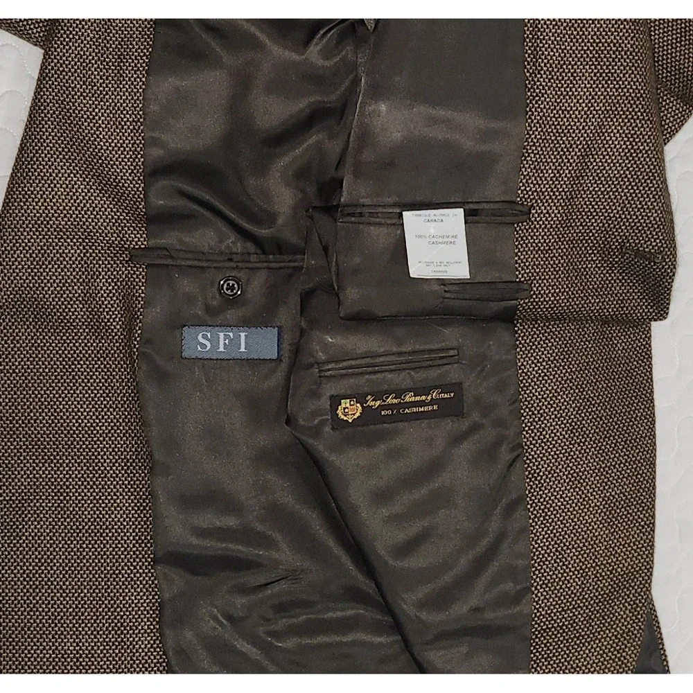 100% Cashmere Loro Piana Blazer Brown Gold-Thread SFI Sport Coat 3 Button men 44